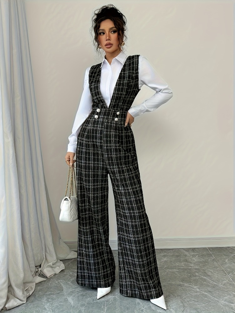 Women'S Elegant Formal Wear - Women High Waist Wide Leg Plaid